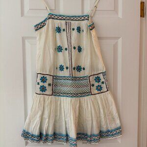 Embroidered Boho Mini Dress with Turquoise Detailing